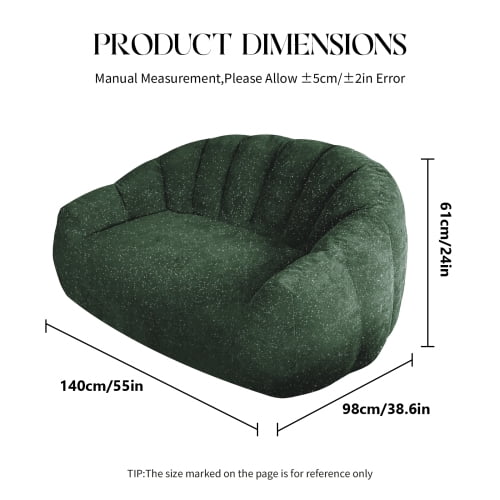Bear Paw Sofa, Oversized Bean Bag Chair with Armrest, Shiny Silver Thread Faux Fur Plush, Filler Included, Ergonomic Comfy Seating for Living Room, Bedroom & Lounge, Green