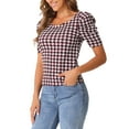 thumbnail image 4 of INSPIRE CHIC Houndstooth Work Blouse for Women's Short Sleeve Square Neck Casual Blouses Top, 4 of 5