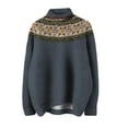 thumbnail image 3 of Chandail Col Roulé pour Femmes Chandail Col Roulé Tricoté Imprimé Rétro Manches Longues Chandail Ample Chandail d'Automne pour Femmes 2025, Chandail Col Roulé pour Femmes P, 3 of 3