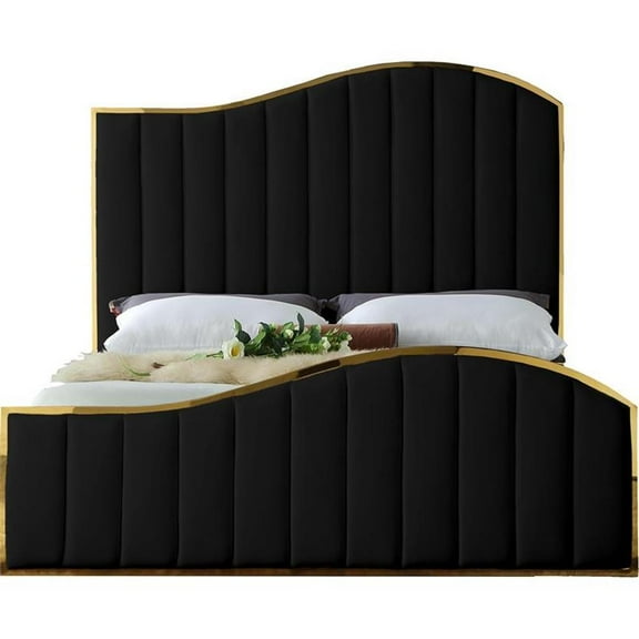 Maklaine Contemporary Solid Wood and Velvet King Bed in Black