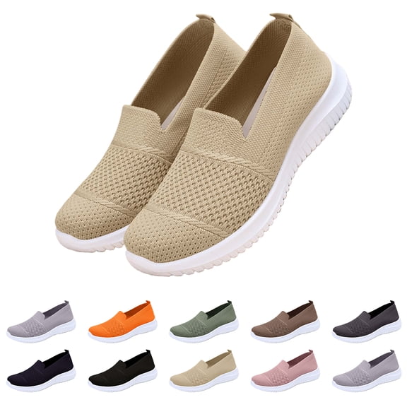 Orthowalkway Woven Orthopedic Shoes for Women Breathable Arch Support Slip On Walking Sneakers Non Slip