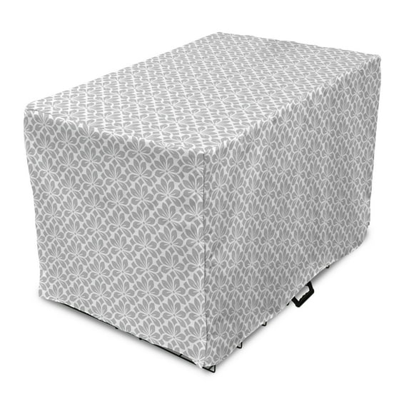 Abstract Dog Crate Cover, Flower Inspired Motifs in Greyscale Shades Ornamental and Flourishing, Easy to Use Pet Kennel Cover Small Dogs Puppies Kittens, 7 Sizes, Pale Taupe White, by Ambesonne