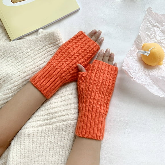 Jusqu'à 10 $ Gants Mitaines Multicolores Femmes Automne et Hiver Couleur Unie Multicolore Torsadé Tricoté Laine Demi-Gants