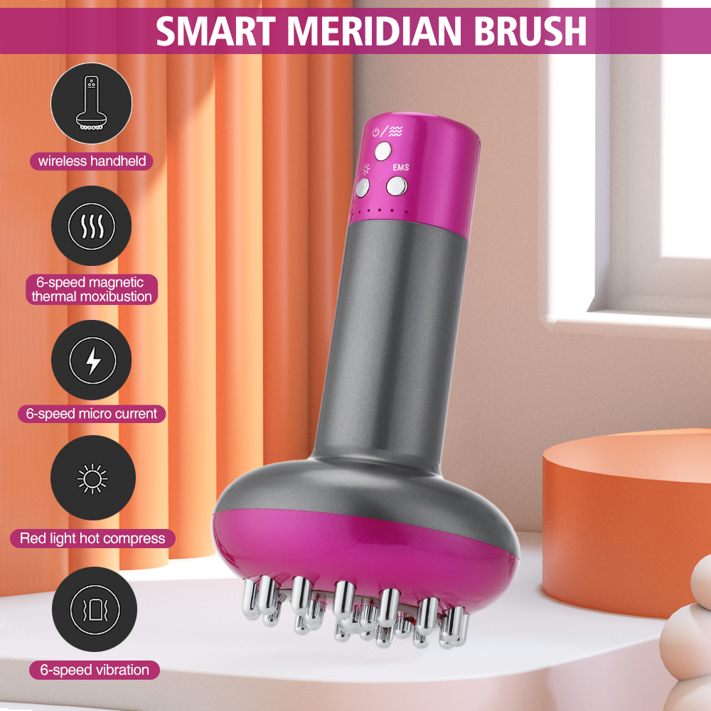 Flaremore Electric Meridian Brush,Massage Meridian Brush with Red Light,Heating Scraping Device,6 Gears Microcurrent Vibration and Hot Compress,Purple
