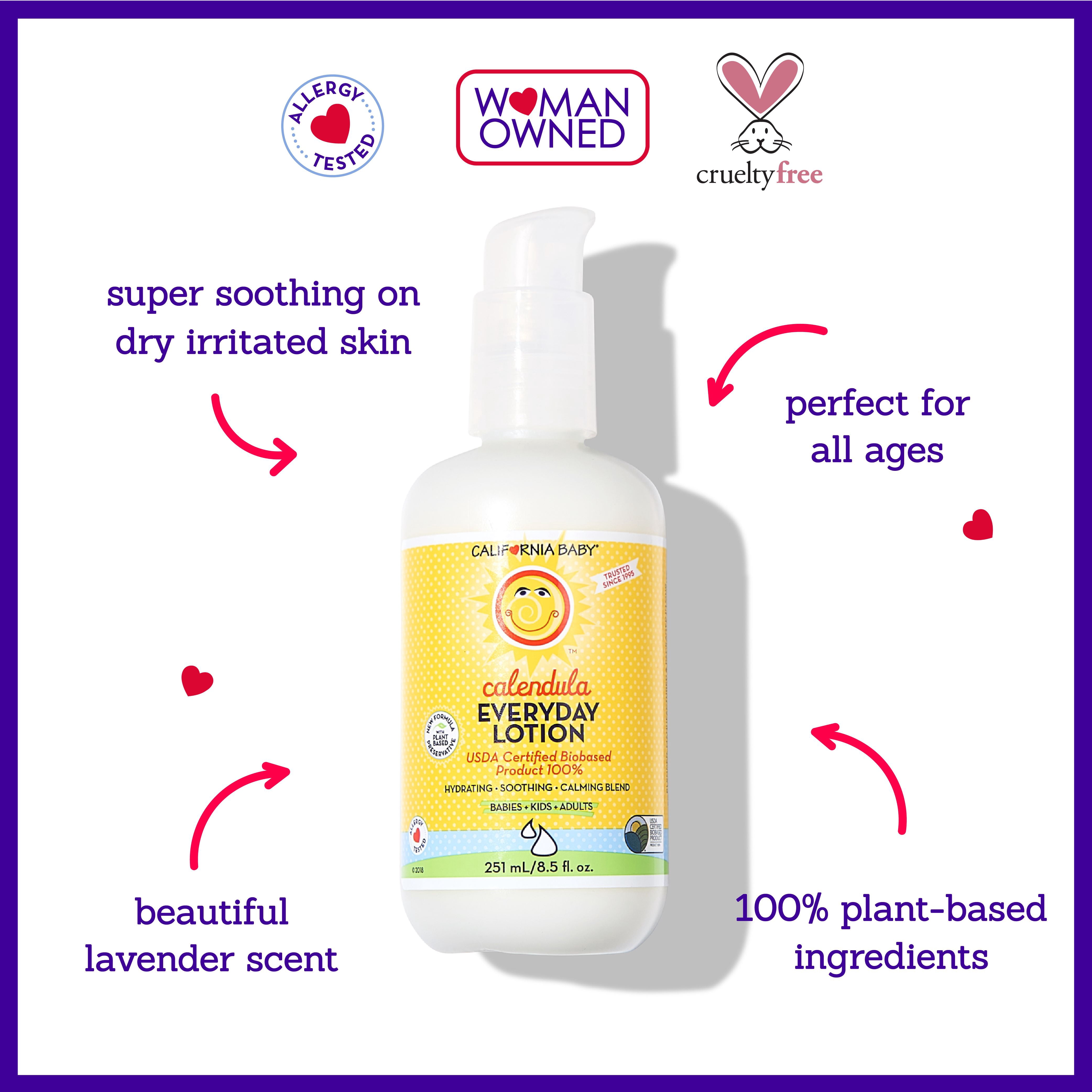 California Baby Calendula Lotion | 100% Plant-Based Moisturizer | Lavender Baby Lotion | Face Moisturizer For Dry Skin | Hypoallergenic | 8.5 oz.