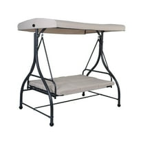 Kepooman Outdoor Porch Swings,Hanging Porch Swings,3 Seats Converting Outdoor Swing Canopy Hammock with Adjustable Tilt Canopy-Beige