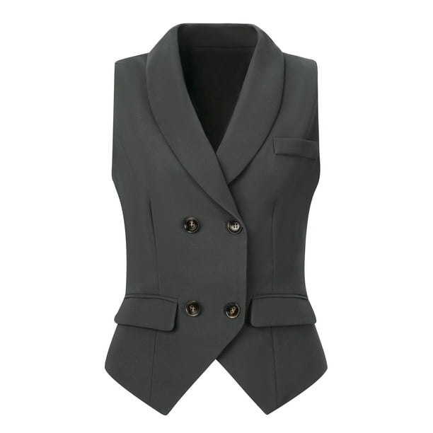 Chaleco de traje de mujer INSPIRE CHIC de doble botonadura, con solapa, elegante, talla XL, gris oscuro