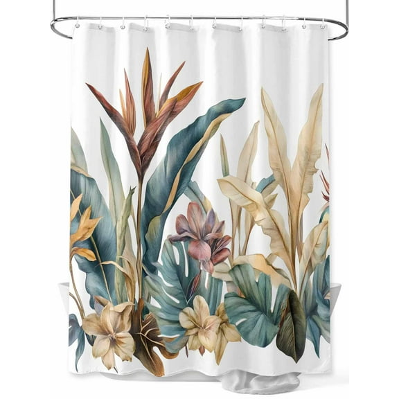 Fsddascl Vintage Tropical Leaves Shower Curtain Set - 72" x 78" Washable Bathtub Curtain with 12 Hooks, Summer Rustic Floral Waterproof Fabric Stall Shower Curtains for Bathroom/Bathtub Décor
