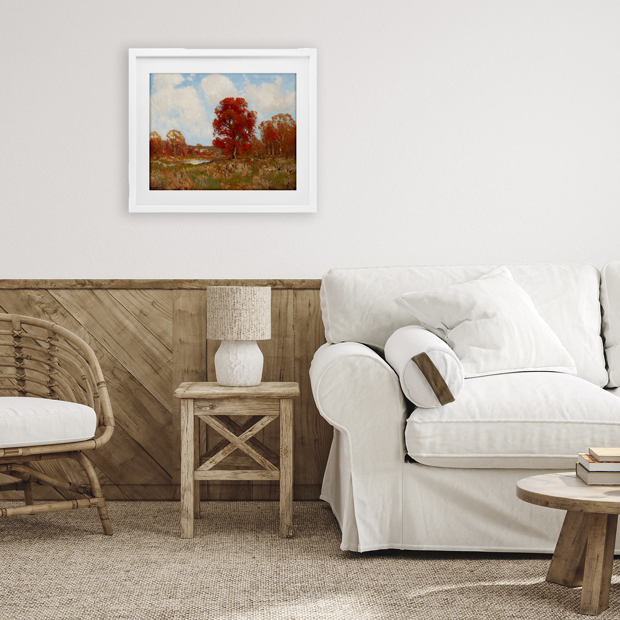 Fall Landscape with Red Foliage White Framed Print Under Glass, design by Arlington Prints
