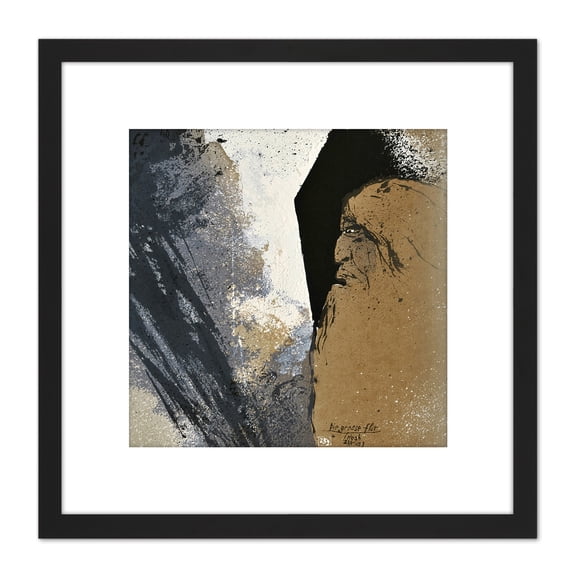 Adi Holzer 259 Noah Flood Painting 8X8 Inch Square Wooden Framed Wall Art Print Picture with Mount