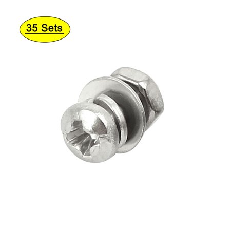 

M2x6mm 304 Stainless Steel Pan Head Bolt Screw Nut w Washer 35 Sets