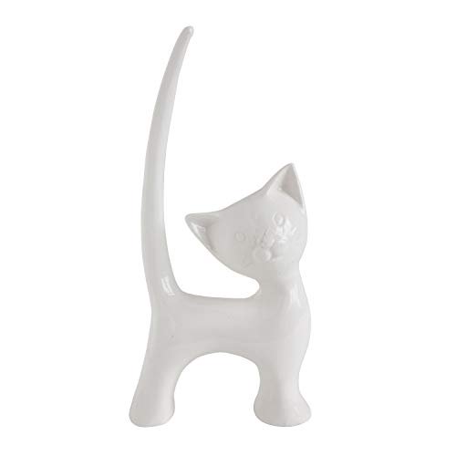 Creative Co-op White Ceramic Cat Ring Holder, 3.25" L x 5.75" H