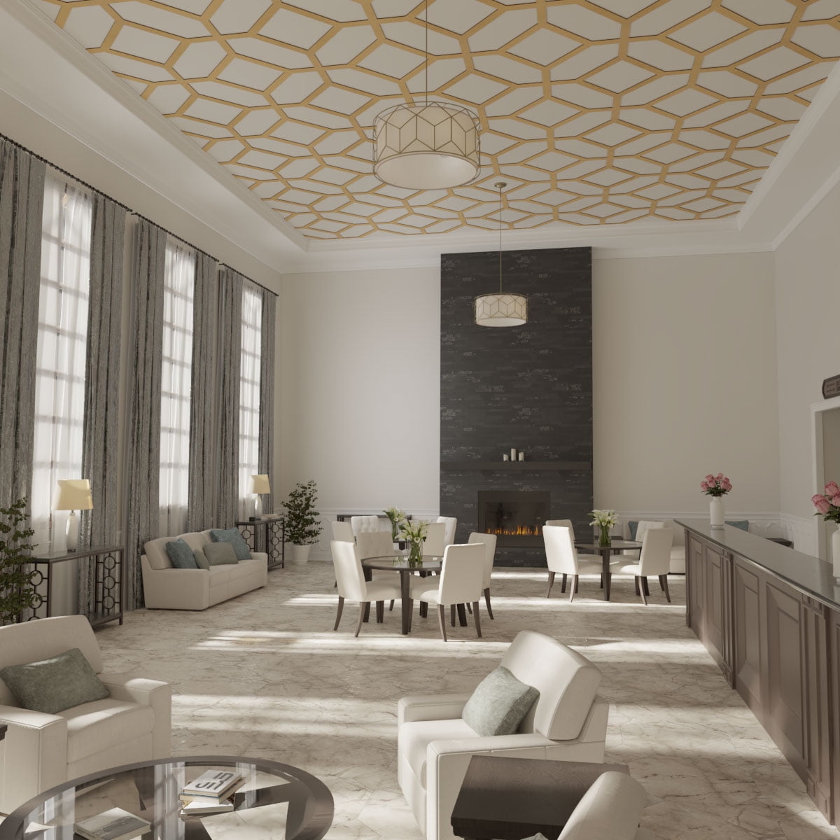 66 7/8"W x 66 7/8"H x 3/8"T King Size Cameron Decorative Fretwork Wood Ceiling Panels, Wood (Paint Grade)