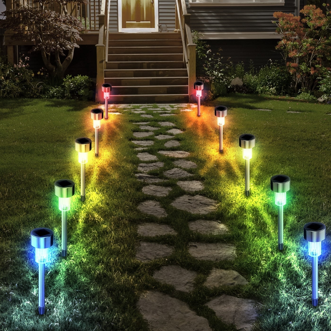 BLITZWILL Solar Lights Outdoor, 24Pack LED Waterproof Pathway Lights for Garden, Landscape, Path, Yard, Patio, RGB