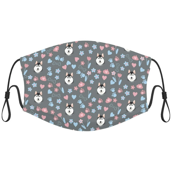 Cute Alaskan Malamute Dog Graphic Printed Cloth Face Masks Reusable Washable Adjustable for Adults (10 PCS)