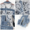 thumbnail image 3 of YM YOUMU Women's See Through Floral Embroidery Lace Crop Denim Jacket Ripped Distressed Jean Coat, 3 of 5
