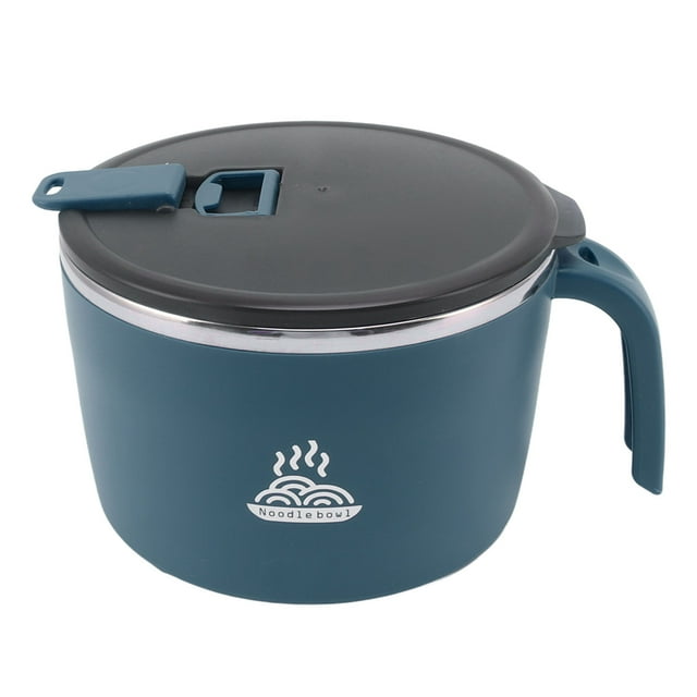 Qukaim Bol à nouilles instantanées en acier inoxydable 304 avec couvercle, support de téléphone pour dortoir, bureau, grande capacité de 1300 ml, bleu