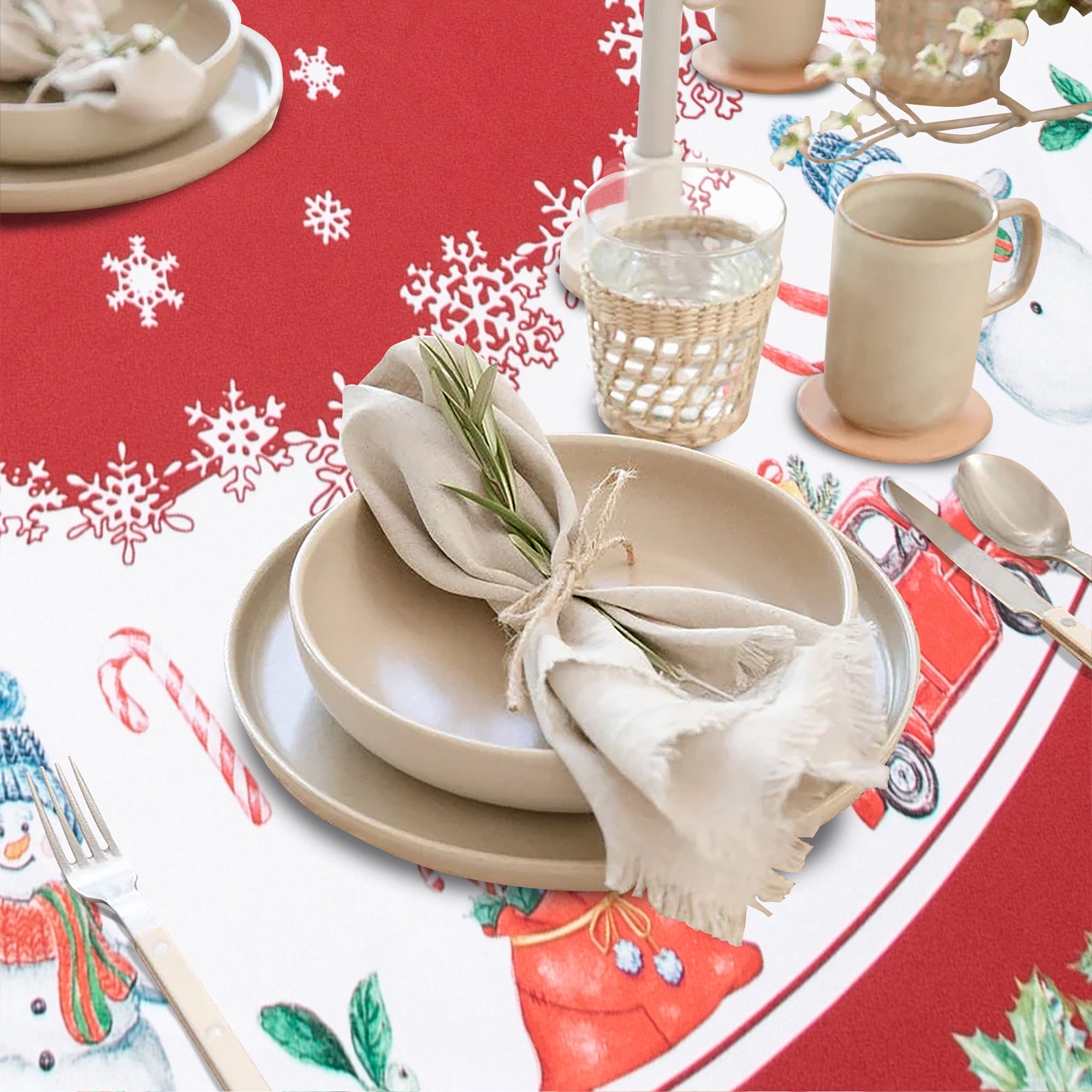 RAY STAR Polyester Christmas Tablecloth 60 inch Round Machine Washable Table Cloths, Thick Can not See Through Heavy Duty Tablecloth