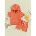 thumbnail image 2 of Gupgi 2Pcs Unisex Baby Summer Clothes 0-3 Years Boys Girls Solid Short Sleeve Slit Hooded T-Shirts+Drawstring Shorts, 2 of 9