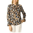 thumbnail image 2 of DARING DIVA Women's Tie V Neck Floral Shirt Trumpet Blouse L Blue Orange, 2 of 6
