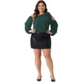 thumbnail image 3 of DARING DIVA Women's Plus Cold Shoulder Tie Long Sleeve Blouse 1X Dark Green, 3 of 6