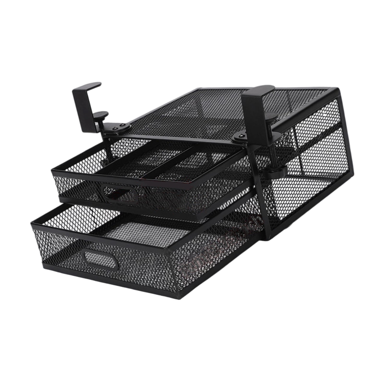 Under Desk Organiser with 2 Sliding Drawers Multifunctional Double Layer Storage Rack Space Saving Two Tiers Basket