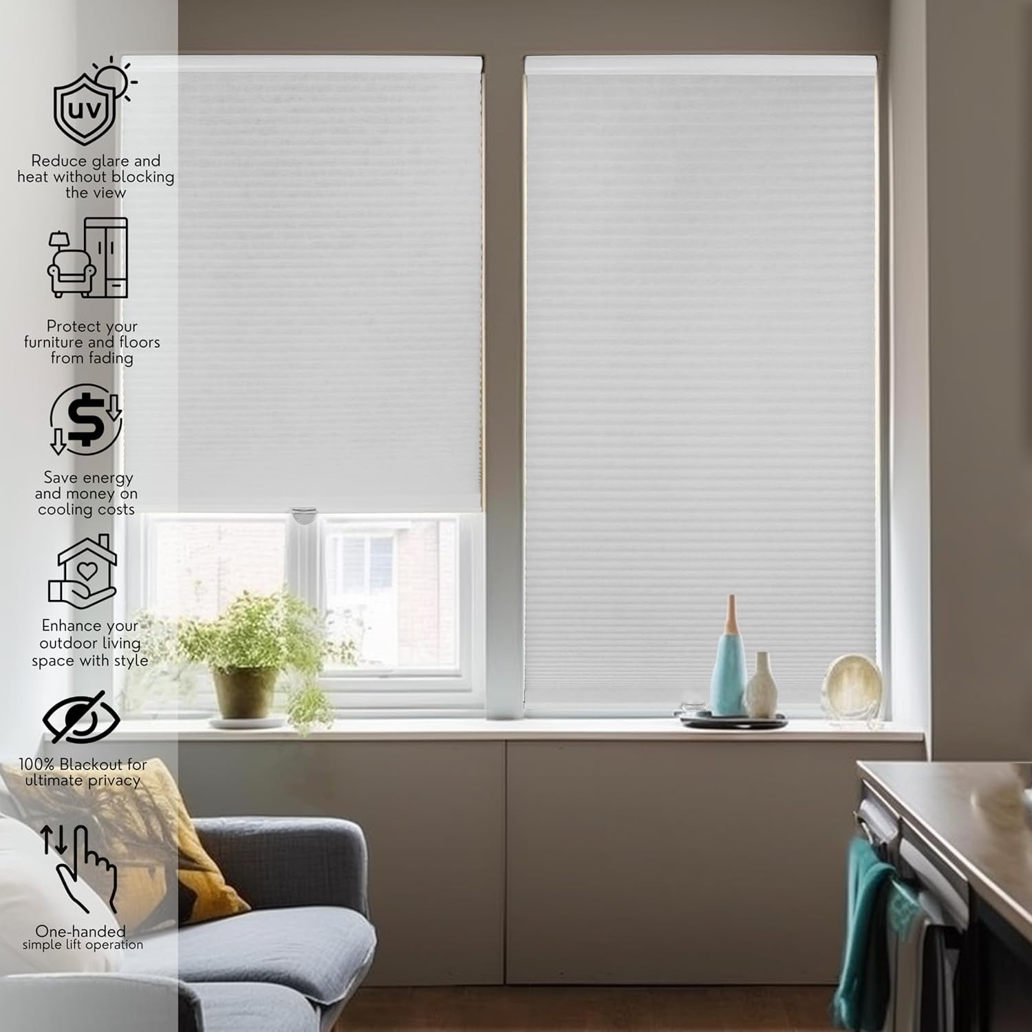 Chicology Salt Cordless Light Filtering Cellular Shades 65.75 in. W x 48 in. L