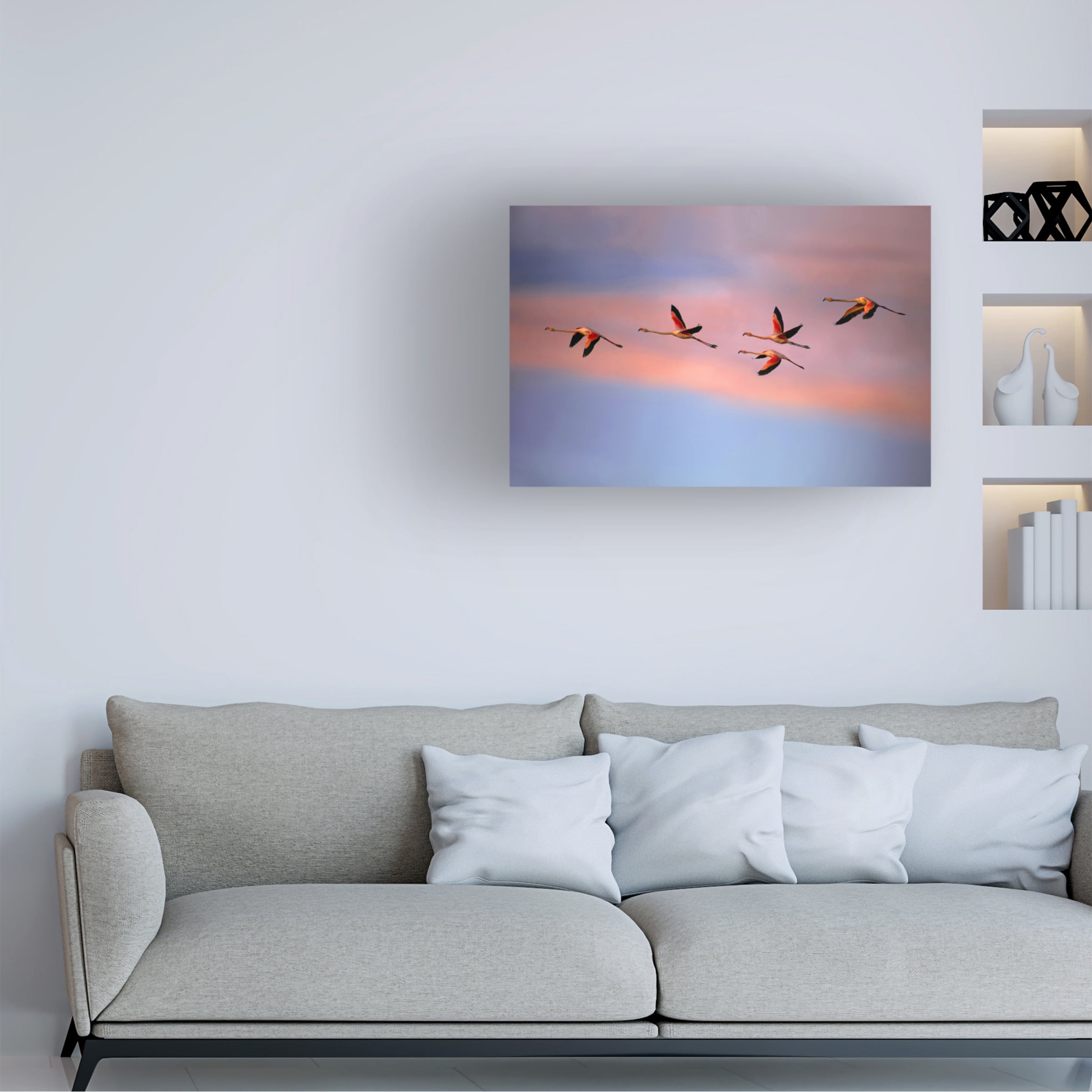 Xavier Ortega 'Flamingos At Sunset' Canvas Art