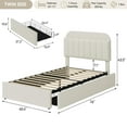 thumbnail image 4 of PIONEERWORKS Twin Bed Frame with Storage Headboard, Boucle Upholstered Platform Bed with Bookcase & 2 Drawers, No Box Spring Needed, Easy Assembly, Beige White, 4 of 12