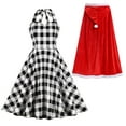 thumbnail image 2 of IBTOM CASTLE Kids Baby Girls Christmas Party Dress Women Xmas Red Plaid Tutu Dress with Hooded Cloak Cape Family Matching Fancy Dress up Costume XL Adult Dress + Cape, 2 of 8