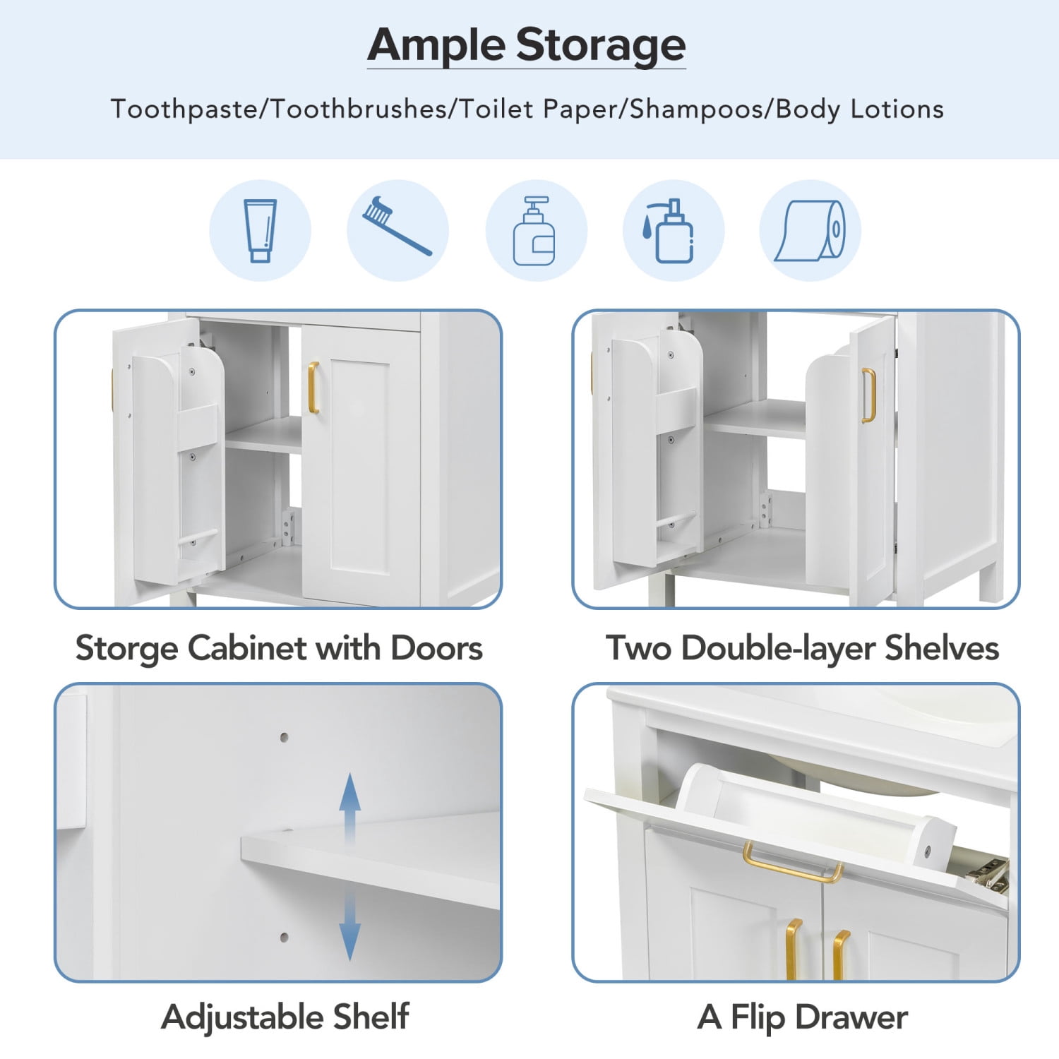 Harper & Bright Designs 24" Bathroom Vanity Combo with Ceramic sink, Small Bathroom Vanity Cabinet with 2 Storage Soft Close Doors, Gold+White