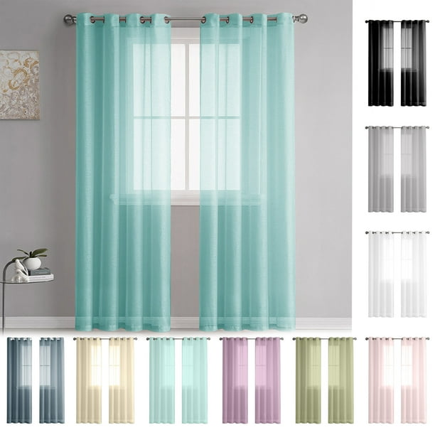 Cortinas semitranslúcidas de 98" de largo, paneles de cortina de lino para ojos, dormitorio y salón - Filtrado de luz, 39"Ancho x 98" de Alto, Blanco/Gris/Azul/Verde/Beige/Azul marino