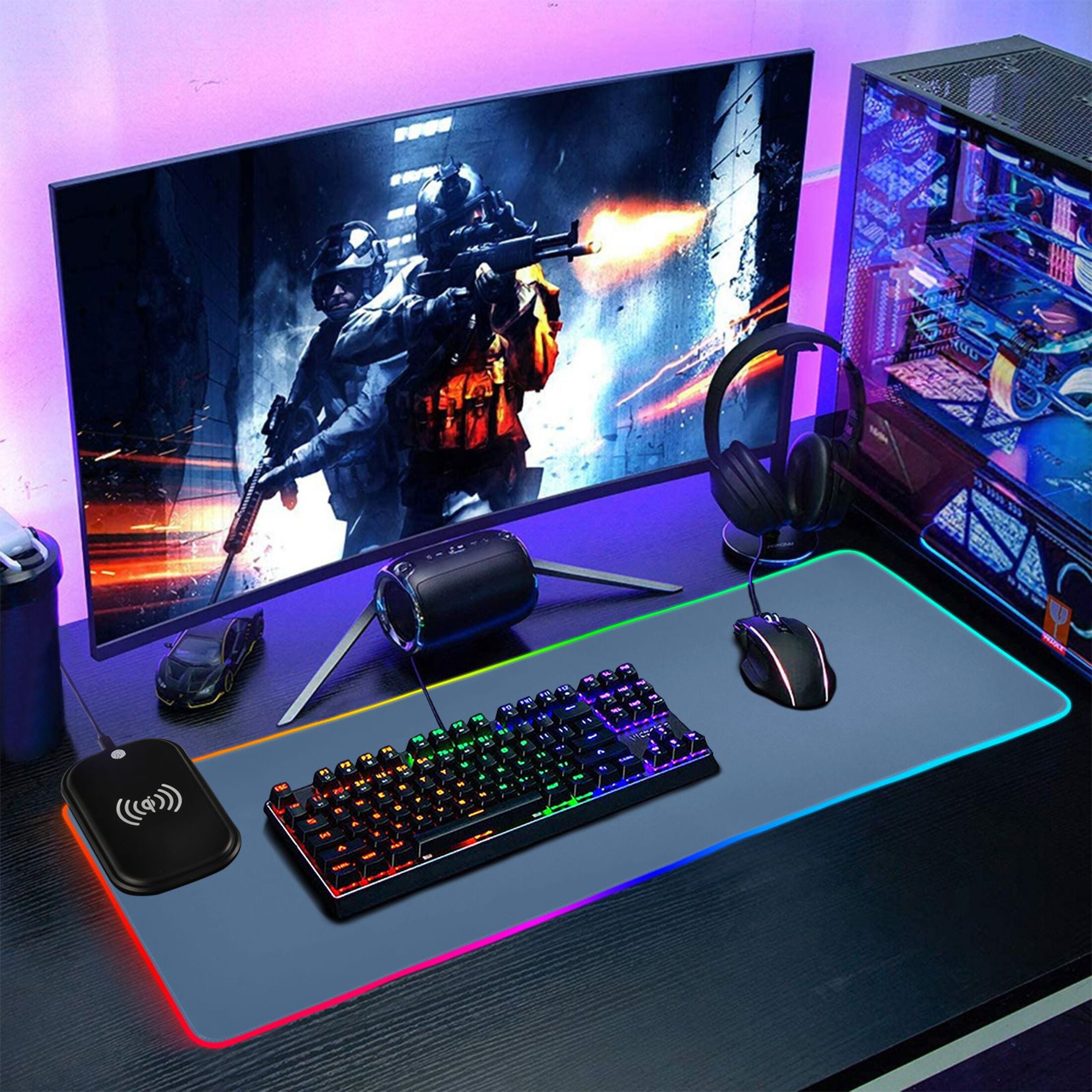 Wireless Charging Mouse Pad Large RGB Gaming Desk Mat 13 Light Modes Mousepad 31.5x11.8 Sea Blue
