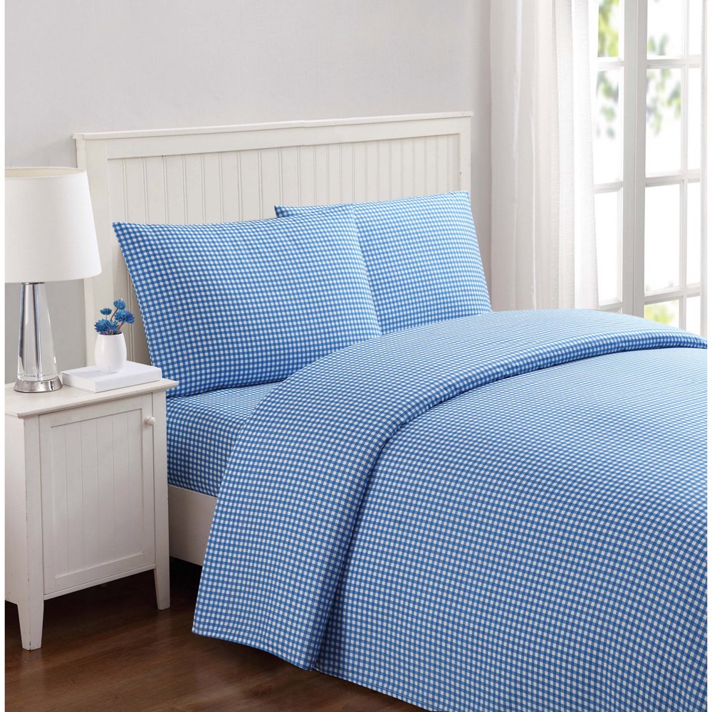 Truly Soft Everyday Gingham Blue Queen Sheet Set