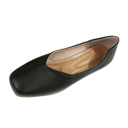 

Fauean Slip on Shoes Women Ladies Leather Square Head Comfortable Business Casual Shoes Black Size 40