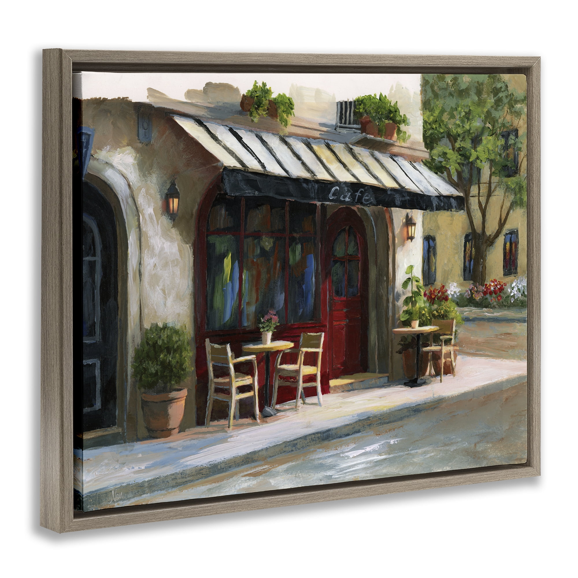 Stupell Industries Charming Sidewalk Cafe Tables Brown Framed Floater Canvas Wall Art, design by Nan