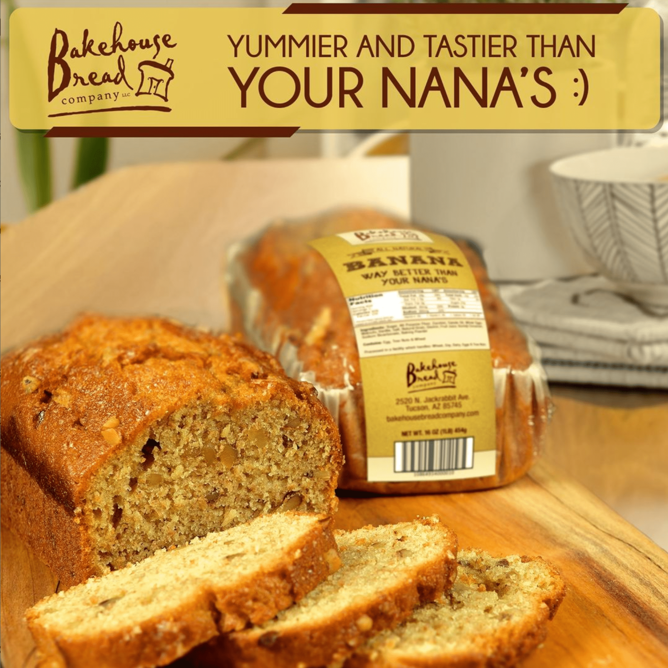Bakehouse Bread Company Fresh Banana Bread 14oz, Regular Size Shelf Stable Loaf