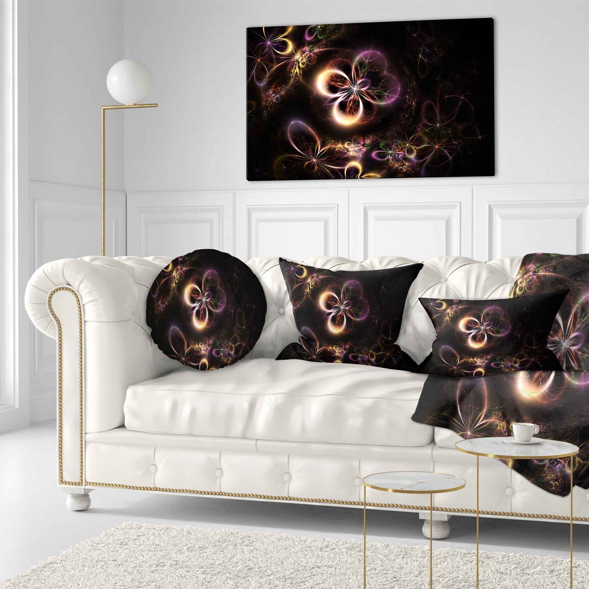 Designart Glowing Small Fractal Flowers - Abstract Throw Pillow - 12x20