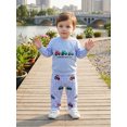 thumbnail image 3 of RUINIXCW Toddler Baby Boy Spring Fall Winter Outfits Infant Baby Boy Clothes Tractors Letter Embroidery Sweatshirt Top and Wide Legs Plaid Pants Set, 3 of 10