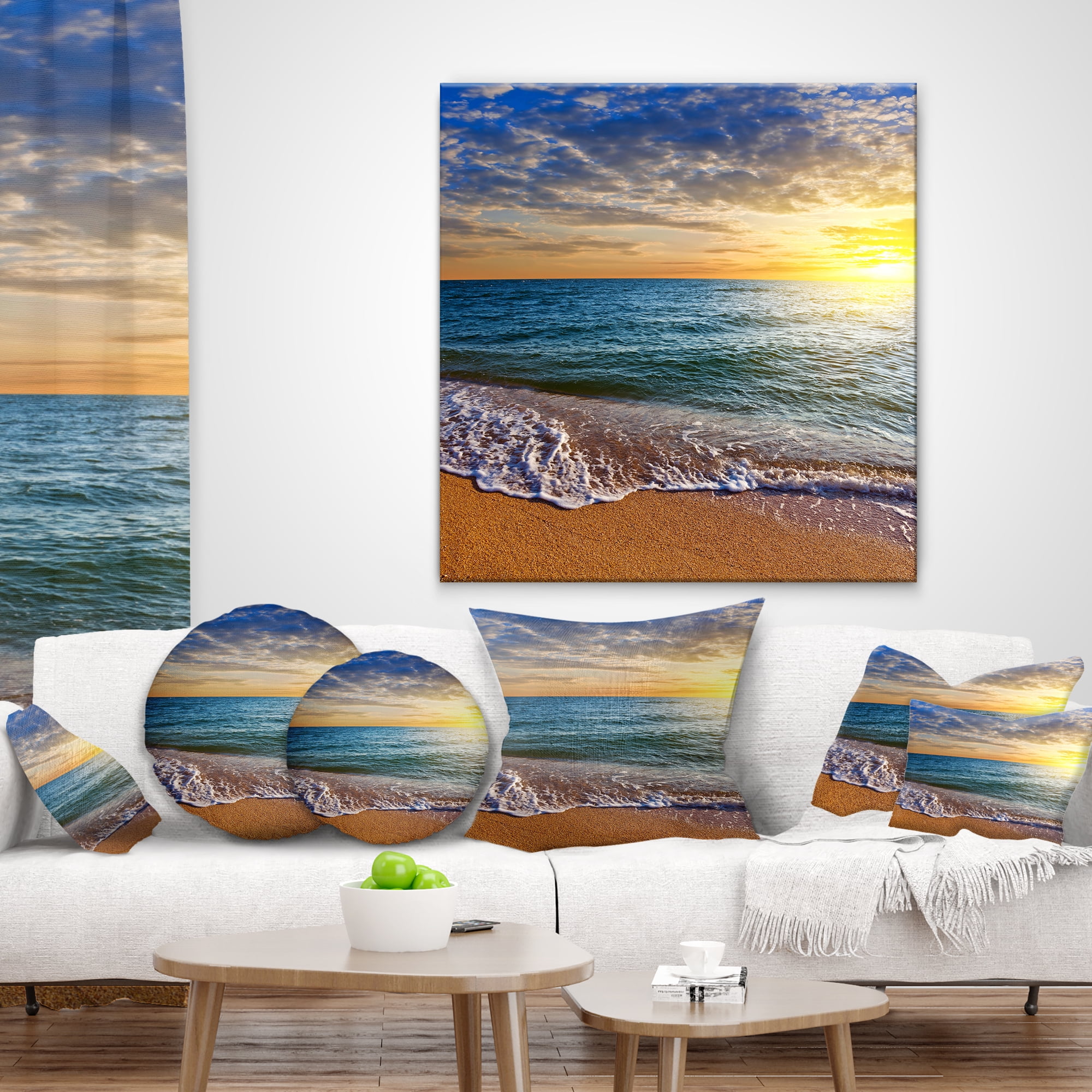 Designart 18" x 18" Multi-color Sea Shore Polyester Throw Pillow