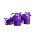thumbnail image 3 of YOWMNS Women's Bow Platform Mary Jane Pumps Kawaii Ankle Strap Patent Leather Block Chunky Heel Ruffles Closed Toe Party Shoes (Purple,8), 3 of 5