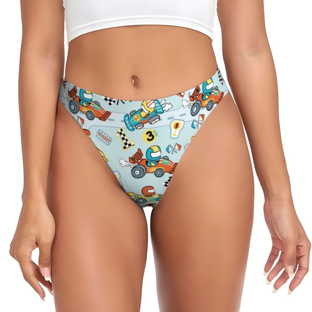 Fotbe Cartoon Car Racing Tanga Sin Costuras para Mujer con Estampado – Panties Invisibles, Transpirables y Cómodos para Uso Diario-Small