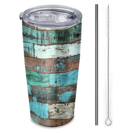 

wooden wall with different colors of turquoise-Insulated Car Cup 20 oz Stainless Steel Travel Tumbler with Reusable Straw & Brush Hot & Cold Drinks Coffee/Tea/Office/Outdoor Drinkware