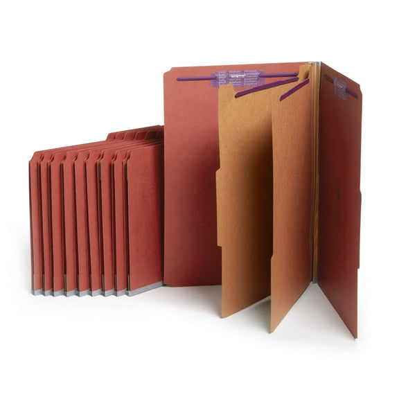 Smead Pressboard Classification Folders w/ Self Tab Legal Six-Section Red 10/Box