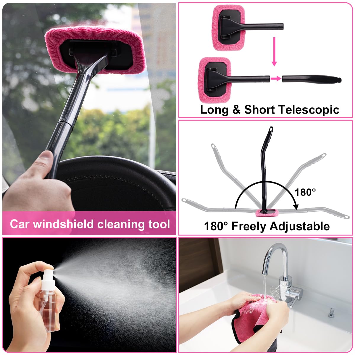 Viewsun Car Vacuum Cordless Rechargeable, 8000PA High Power Handheld Vacuum Cleaner with 17PCS Car Cleaning Kit, Pink Auto Accessories for Women Gift