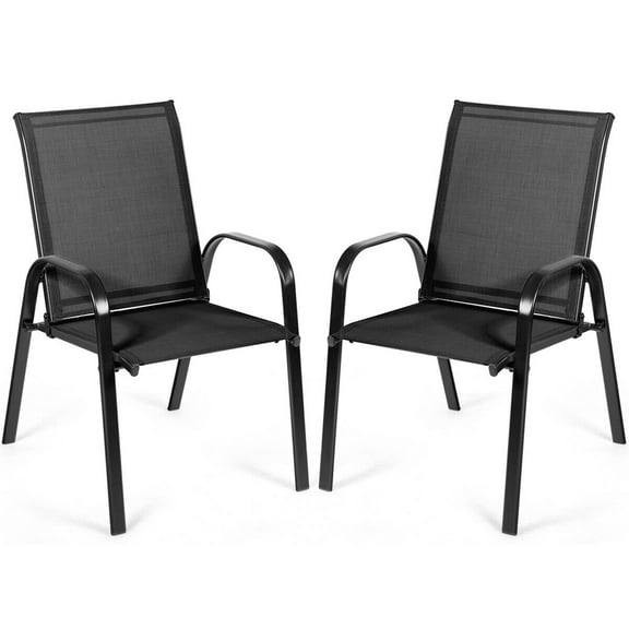Gymax Set of 2 Patio Dining Chairs w/ Steel Frame Yard Garden