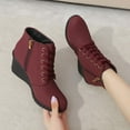 thumbnail image 6 of KIJBLAE Women's Wedge Boots Ankle Boots Lace Up Buckle Comfortable Shoes Suede Fall Winter Wedge Heel Round Toe Shoes Wine 35, 6 of 6