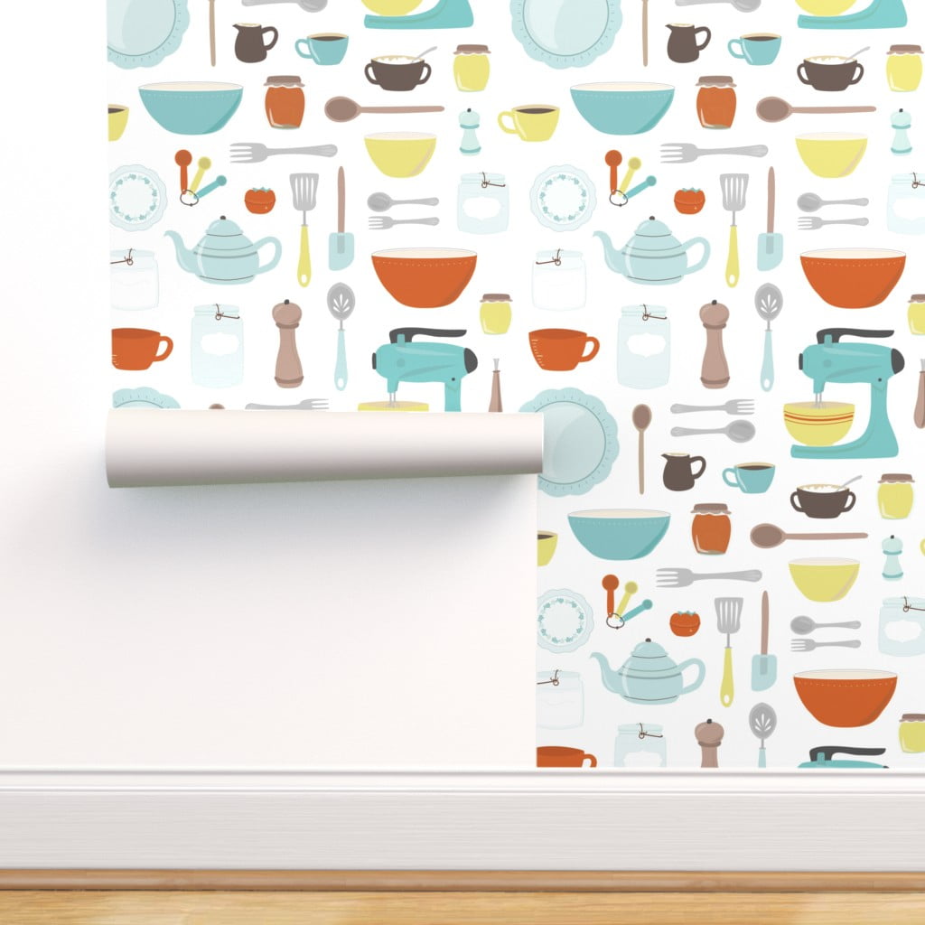 Commercial Grade Wallpaper Swatch - Vintage Kitchen Cooking Baking Retro  Mid Century Traditional Wallpaper by Spoonflower 
