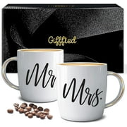 Triple Gifffted Mr and Mrs Coffee Mugs Gifts, For Wedding, Anniversary, Engagement, Present For Couples, Women, Bride Groom, Christmas, Bridal Shower, Valentines, His and Her Set, Couple Mug Gift