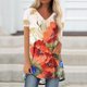 thumbnail image 2 of Camiseta de manga corta para mujer, informal, con cuello en V, flor, pintura suelta, blusa superior Pompotops hkajfhjk469771, 2 of 5
